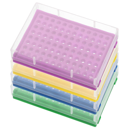 PATIKIL 96 Wells PCR Tube Rack for 0.2ml Test Strips Tubes, 4 Pcs Waterproof Filling Tray Centrifuge Tube Holder, Green, Yellow, Purple, Blue...