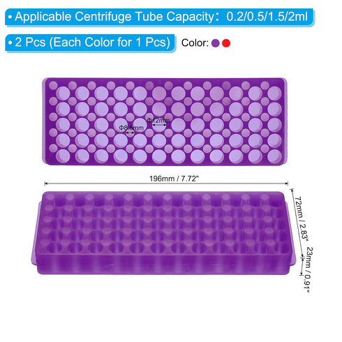 PATIKIL 60 Wells Tube Rack, 1set Vial Rack Double Panel Centrifuge Tube Holder for Microcentrifuge Tubes 0.2/0.5/1.5/2ml, Red,Purple...