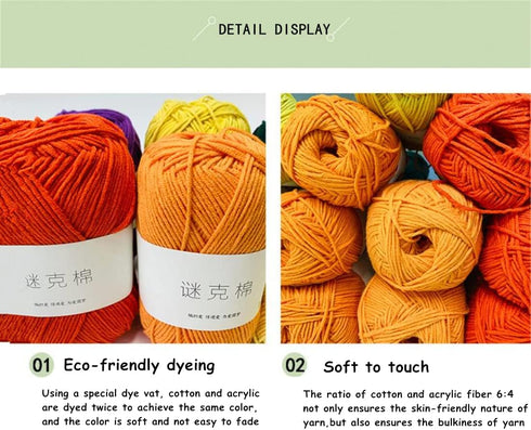 Acrylic & Cotton Blended Knitting and Crochet Yarn Soft Medium Yarn, Breathable and Skin Friendly for Baby Garments, Scarves, Hats, and Craft Proj...