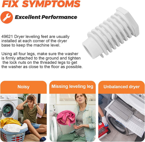 49621 AP4295805 Dryer Leveling Leg Foot Feet by Beaquicy - Replacement For Whirlpool Ken-more Dryer - Pack of 4