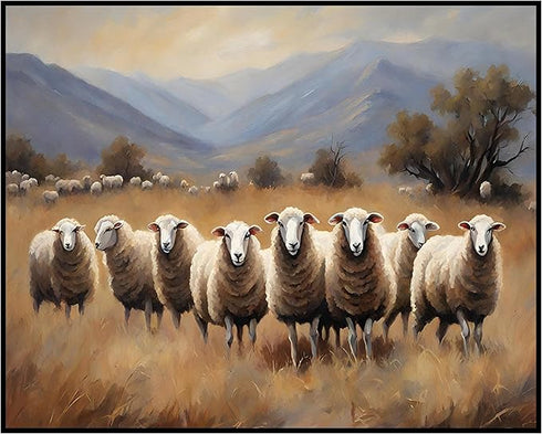 Posterizer 1 pcs- A group of sheep with a background of mountains-Art for Animal Lovers-Landscape & Nature Art- Gift for Men Women Teens-Decor fo...