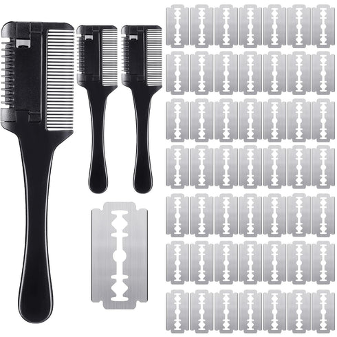 3 Pcs Pet Dog Cat Razor Comb with 50 Pcs Replacement Razors Hair Cutter Comb Cutting Scissors Hair Trimmer Comb Tool Grooming Dog Cat Double Sided...