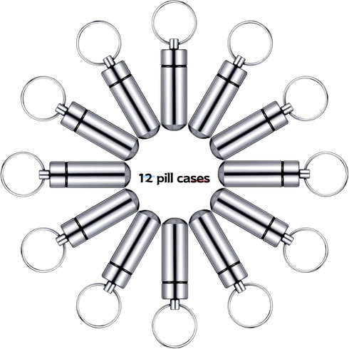 12 Pieces Portable Pill Case First Aid Pill Container Mini Pill Container Waterproof Aluminum Keychain Pill Case Keychain for Medications, Vitamin...