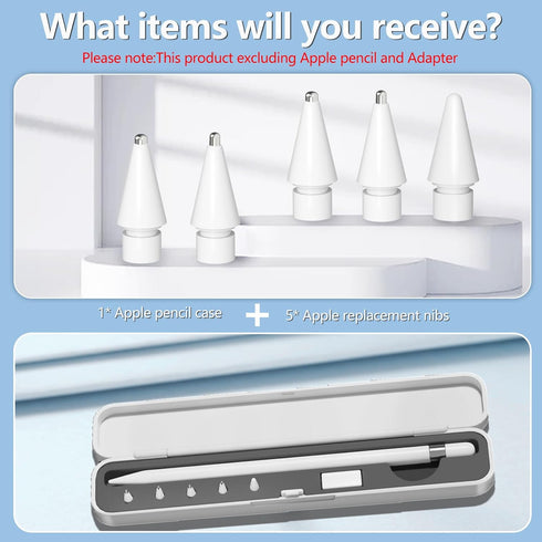Storage Box with Lid and 5 Pack Pencil Tips for Apple Pencil 1st Generation and Apple Pencil 2nd Generation,Pen Protective Carrying Case for Apple...