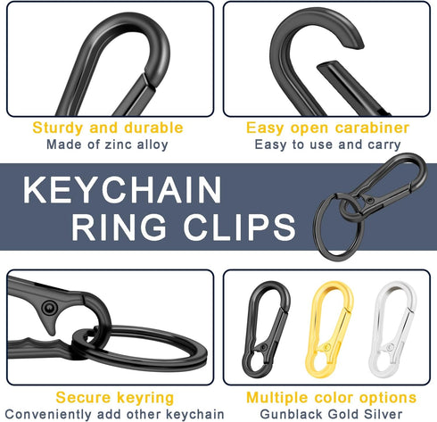 4Pack Small Keychain Rings, Metal Key Carabiner Clip, Mini EDC Key Ring Chain Holder Organizer for Purse Charm Hook, Car Keychain, Paracord Keycha...