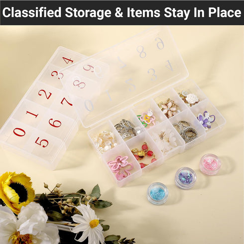 False Nail Tip Organizer Box, 4PCS 10-Slot Bead Storage Container, Clear Plastic Case for Nail Art Craft, Rhinestone Jewelry Charms Holder, Vitami...