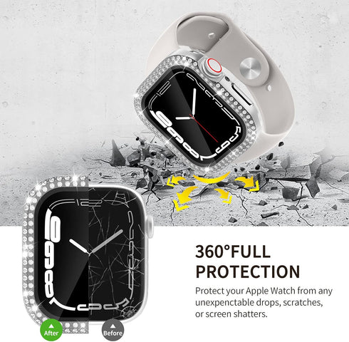 2 in 1 Waterproof Bling Case Compatible for Apple Watch 44mm Screen Protector SE Series 6/5/4, Women Glitter Diamond Rhinestone Bumper Face Cover ...