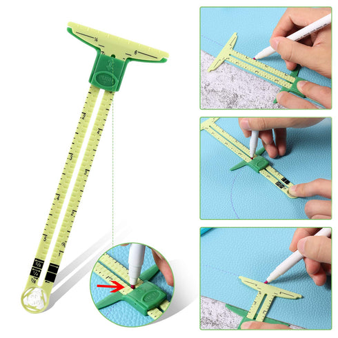 2 Pieces Sewing Gauge Sewing Measuring Tool, 5-in-1 Sliding Gauge Measuring Sewing Ruler Tool Fabric Quilting Ruler for Knitting Crafting Sewing B...