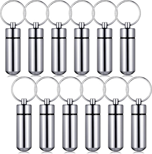 12 Pieces Portable Pill Case First Aid Pill Container Mini Pill Container Waterproof Aluminum Keychain Pill Case Keychain for Medications, Vitamin...