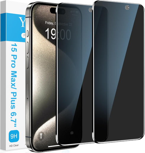 YMHML 2 Pack for iPhone 15 Pro Max iPhone 15 Plus Privacy Screen Protector Tempered Glass, Anti Spy Privacy Screen for iPhone 15 Pro Max iPhone 15...