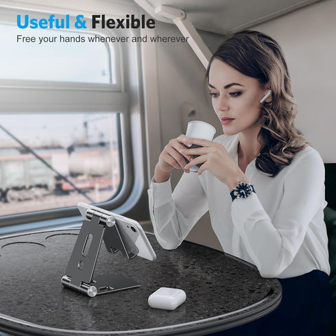 OMOTON Foldable Cell Phone Stand, C4 Portable Aluminum Phone Holder, Adjustable Phone Dock Cradle Compatible with iPhone 13/12/11 Pro Max, Samsung...