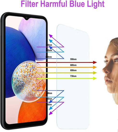 2 pack Anti Blue Light Tempered Glass Screen Protector Compatible with Samsung Galaxy A14.Eye Protection Tempered Glass Film,No Bubbles,9H Hardnes...