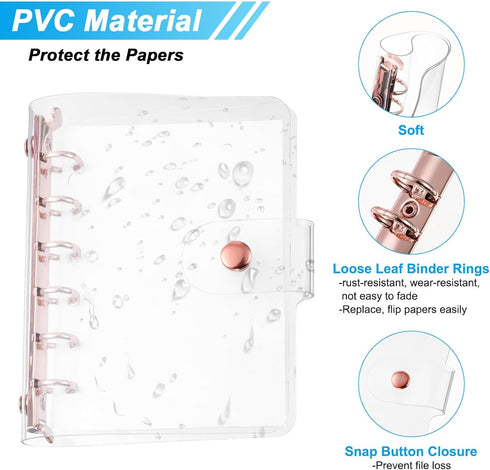 PATIKIL A7 Clear Binder Cover, Soft PVC Loose Leaf Binder Protector Refillable Notebook Shell with Snap Button Closure 6 Ring for DIY Meeting Note...