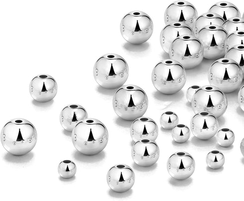 WILLBOND 1200 Pieces Round Beads for Jewelry Making Spacer Smooth Ball Beaded Seamless Loose Ball Embellishments with Holes for Stackable Bracelet...