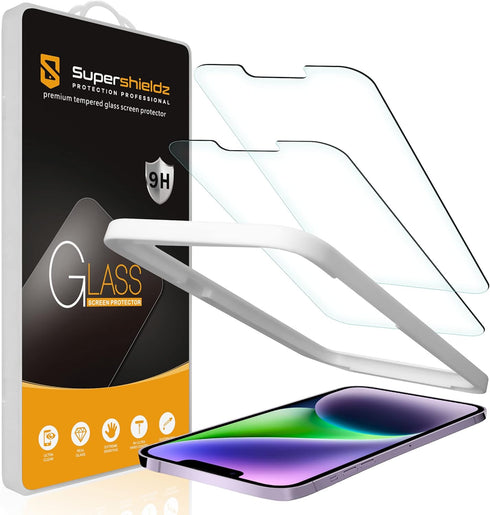 Supershieldz (2 Pack) Designed for iPhone 14/13/ 13 Pro (6.1 inch) Tempered Glass Screen Protector with (Easy Installation Tray) Anti Scratch, Bub...