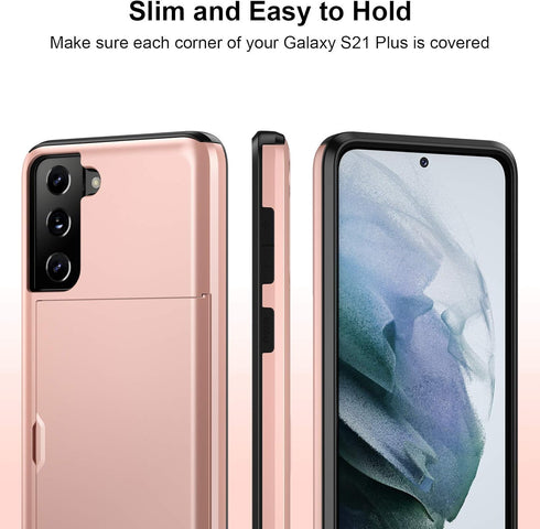 Jiunai for Samsung Galaxy S21 Plus Case Credit Card IDs Cash Holder Shell Wallet Case Slide Cover Dual Layer Hard PC Soft Rubber Cover Phone Case ...