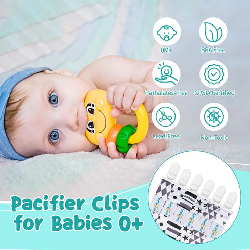 Babygoal Neutral Pacifier Clips, 6 Pack Binky Paci Holder Clips and Leash for Boys and Girls Fits for Most Pacifier, Binkie Styles & Baby Teethers...