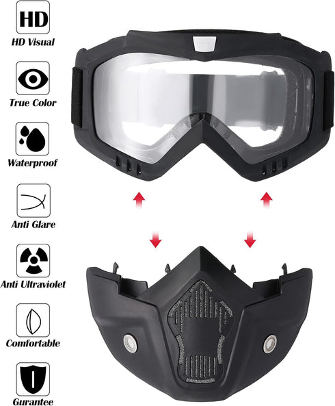 Frienda 2 Pieces Motorcycle Goggles Helmet Riding Goggles Glasses With Face Cover(Gray, Transparent)...