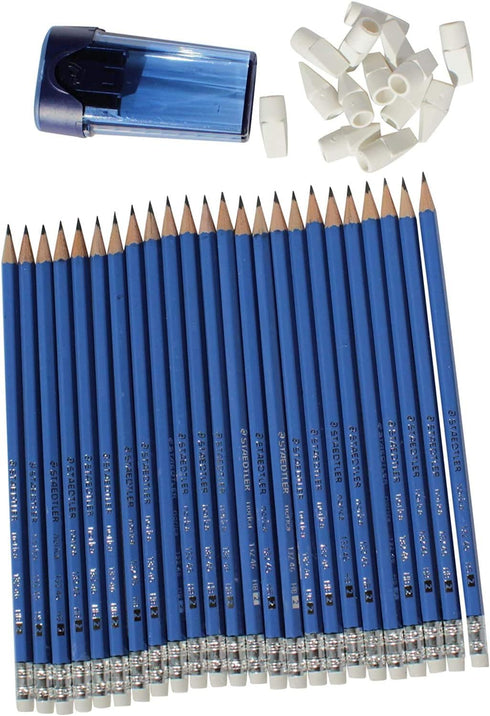 Staedtler norica HB #2 Graphite Pencils 50 Blue Pencils 50 Arrow Tip Erasers and 1 Elite Sharpener...