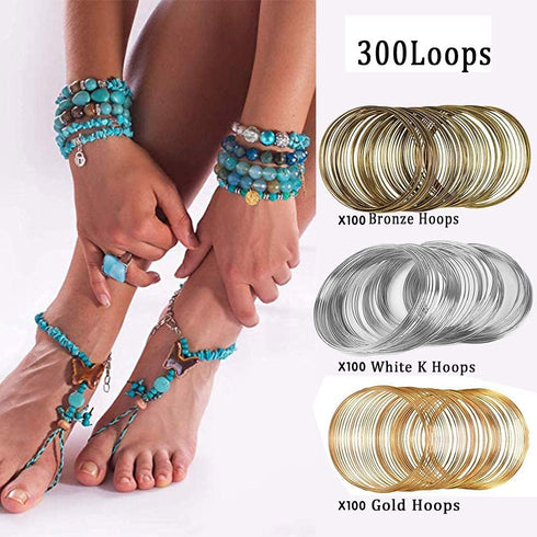 300Loops Memory Beading Wire for Jewelry Making,DIY Jewelry Wire Craft Memory Wires Cuff for Jewelry Making DIY Bracelet Necklace Crafts Supplies ...
