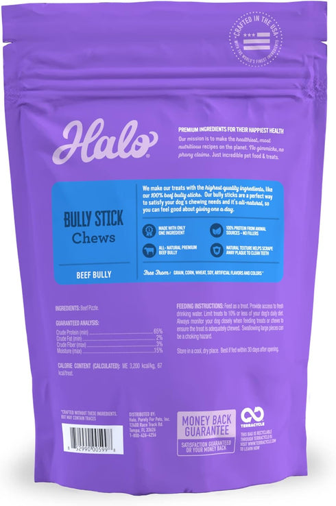 Halo Bully Stick Chews, Dog Treats, 2.5-OZ Pouch...