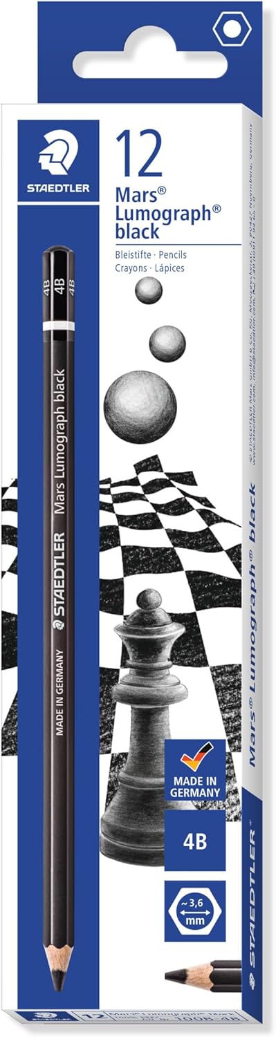 Staedtler Mars Lumograph Black Art Pencils, Presharpened #4B Artist Pencils, Box of 12, 100B-4B...