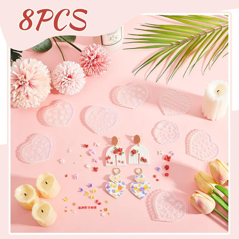 8 Pcs Small Flower Polymer Clay Molds Mini Flower and Leaf Polymer Clay Molds for Jewelry Making Rose Daisy Silicone Molds Earring Clay Cutters Po...