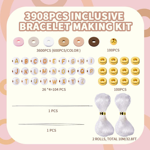 LEOBRO 3908PCS Clay Beads Bracelet Making Kit, Bracelet Beads Bracelet Kit, Clay Bead Gold Beads Letter Beads for Bracelet Friendship Bracelets Je...