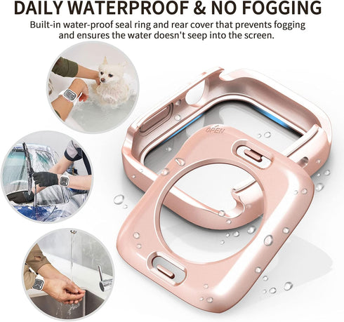 2 in 1 Waterproof Bling Case Compatible for Apple Watch 41mm Screen Protector Series 9/8/7, Women Glitter Diamond Rhinestone Bumper Face Cover for...