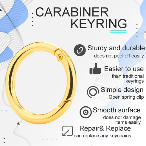 10 Pack 1 Inch Gold Spring O Rings, Metal Keychain Ring Round Carabiner Clips for Replacement Purse Ring Hardware, Keyrings Buckles, Paracord Keyc...