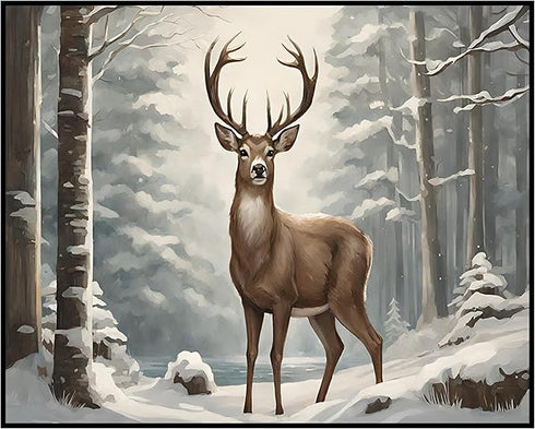 Posterizer 1 pcs- A deer in a beautiful jungle in winter-Art for Animal Lovers-Landscape & Nature Art- Gift for Men Women Entrepreneur Teens-Livin...