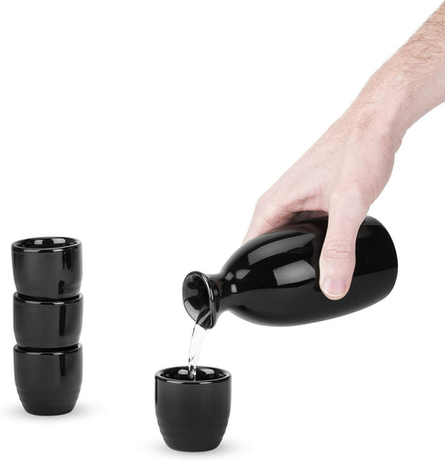 True Moga Sake Set, Pitcher and tumbler set for Sake, Japanese Style Sake Stoneware, Four 3.5 oz Cups and one 8 oz. Carafe, Fire glazed Porcelain,...