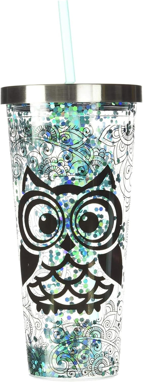 Spoontiques - Glitter Filled Acrylic Tumbler - Glitter Cup with Straw - 20 oz?- Stainless Steel Locking Lid with Straw - Double Wall Insulated - B...