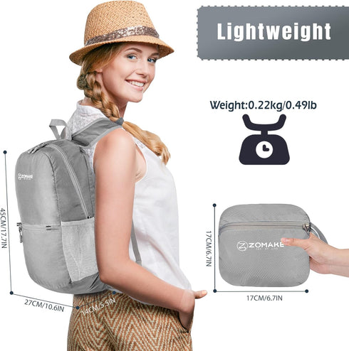 ZOMAKE Ultra Lightweight Hiking Backpack 20L - Packable Small Backpacks Water Resistant Daypack for Women Men(Silver Gray)...