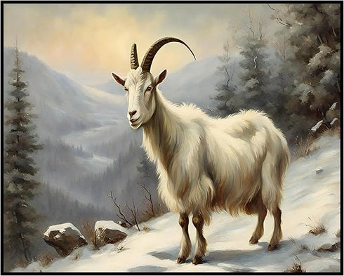 Posterizer 1 pcs-goat in snowy winter nature-oil painting style 10-Art for Animal Lovers-Landscape & Nature Art-Decor for Home & Office- unframed ...