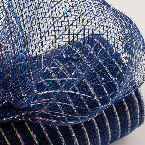 Deco Poly Mesh, Metallic Navy Blue with Laser Silver Foil - 10 Inch x 30 feet...