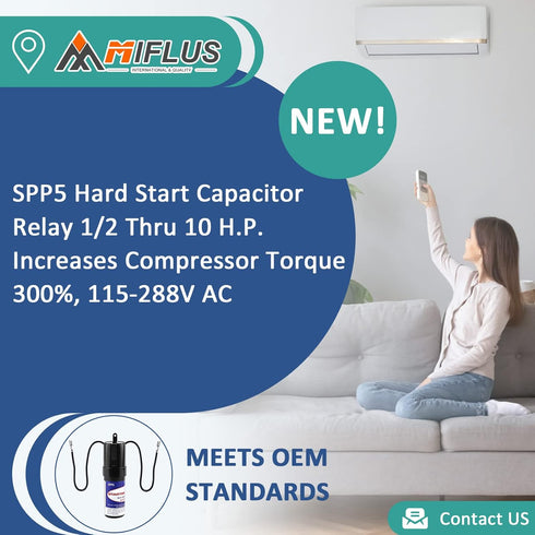 SPP5 Hard Start Capacitor for Air Conditioner,Increases Compressor Starting Torque 300% AC115V-288V from 4,000 BTU Window Units to 120,000 BTU Com...