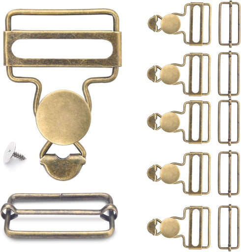 CooBigo 6Sets 1-1/4 Inch Metal Jeans Buckles, Overalls Buckles with Adjustable Tri Glide Buckle and Buttons for Bib Pants Suspender Sewing Accesso...