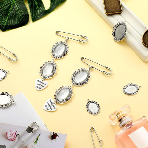 2 Pcs Bouquet Charms for Wedding Memory, Wedding Bouquet Photo Charms with 4 Pcs Oval Glass Cabochons for Bridal Shower, You Are Always in My Hear...