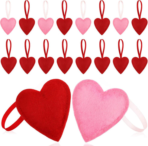 24 Pack Felt Heart Ornaments - Pink & Red Christmas & Valentine's Hanging Decorations...