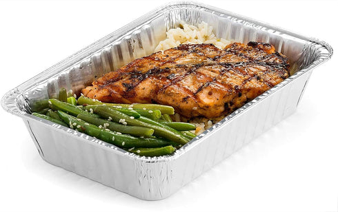 DecorRack 14 Aluminum Pan Disposable with Flat Board Lids, 2.25 Lb Heavy Duty Rectangular Tin Foil Pans, Perfect for Reheating Leftover Food, Baki...