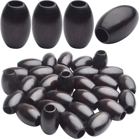 Large Hole Wooden Beads,30 Pcs Dark Brown Wooden Beads Loose Spacer Beads Oval Tube Beads for Making Necklace Bracelet and Other Stuffs...