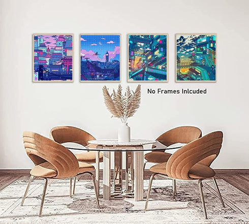 Anime Posters Japanese Wall Art, Japan Wall Art Tokyo City Posters,Anime Wall Art Cartoon View Street Prints Poster for Living Room Bedroom Kitche...
