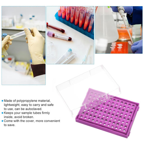 PATIKIL 96 Wells PCR Tube Rack for 0.2ml Test Strips Tubes, 4pcs Waterproof Tubes Filling Tray Centrifuge Tube Holder, Purple...