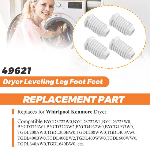 49621 AP4295805 Dryer Leveling Leg Foot Feet by Beaquicy - Replacement For Whirlpool Ken-more Dryer - Pack of 4