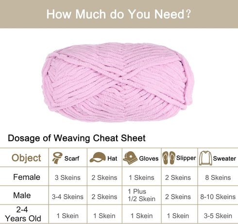 2Skeins Chenille Yarn Blanket Yarn 2x100g/7.1oz #6 Super Bulky Polyester Soft Knitting for Crochet Weaving Bag Scarf Hat, Light Purple......