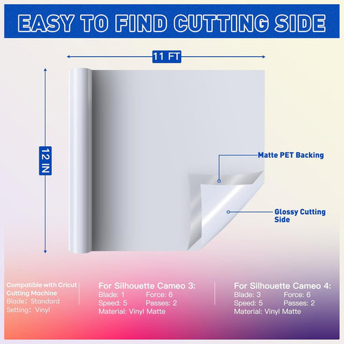 HTVRONT White Permanent Vinyl Rolls - 12" x 11 FT Adhesive White Vinyl Compatible with Cricut Cutting Machine, Silhouette, Cameo, Signs, Scrapbook...