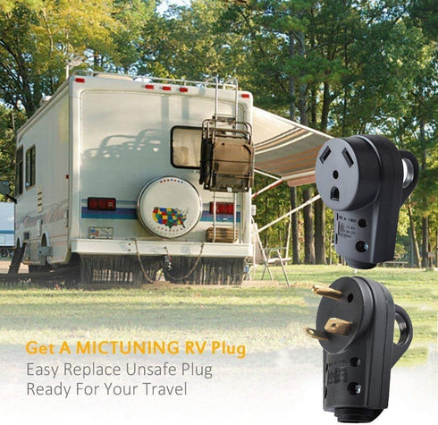 Wadoy 30 Amp RV Male and Female Plug Set with Handle - Camper Receptacle Electrical Adapter 55245 (Black, 30 Amp)...