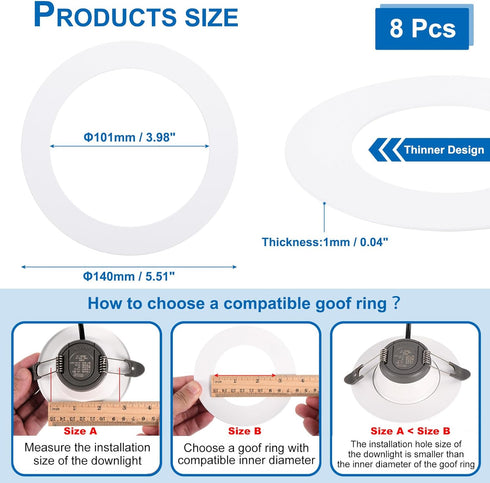 PATIKIL Goof Rings Inner Diameter 3.98", Outer Diameter 5.51", 8 Pcs Metal Goof Rings Cover Recessed Light Trim for Ceiling Wall Fixtures Can Ligh...