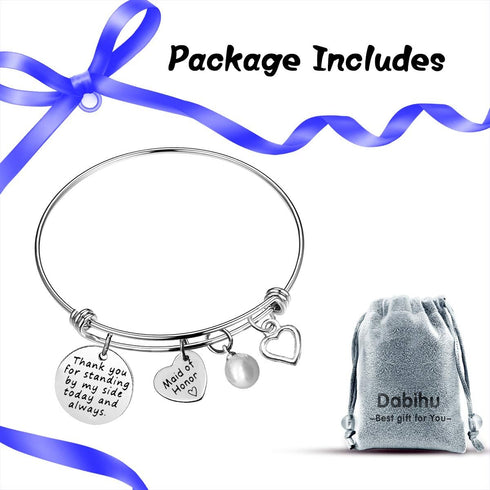 Bridesmaid Gifts Thank You for Standing by My Side Bangle Maid of Honor Adjustable Bracelet Wedding Gift for Best Friends Sister Thank You Gift Br...